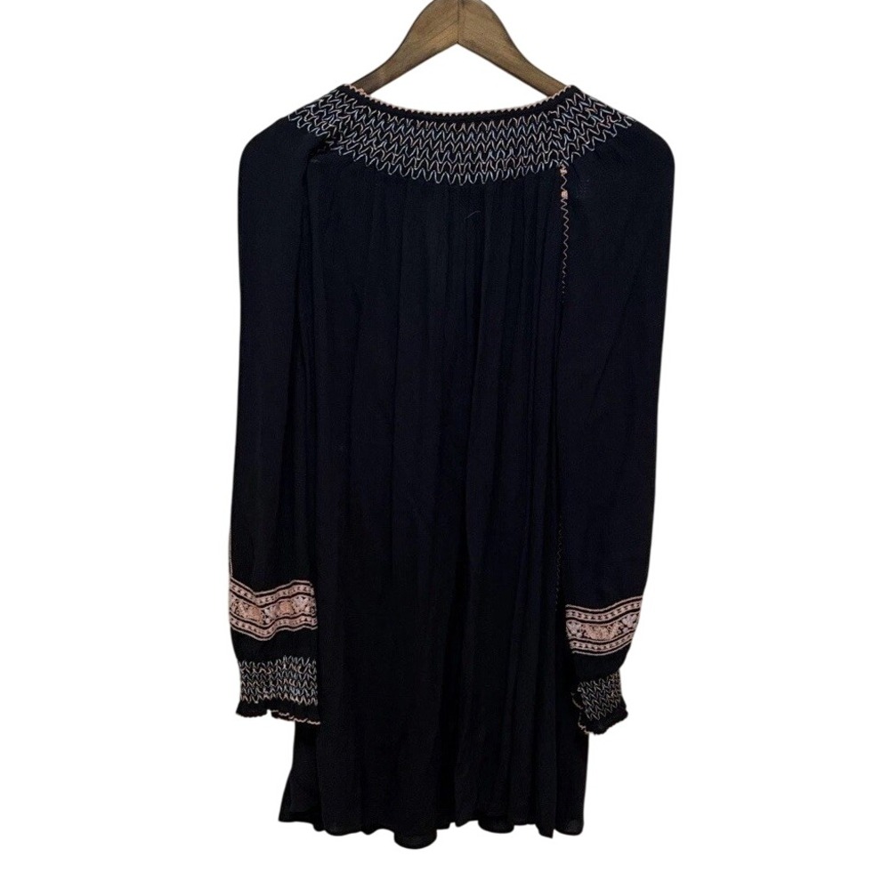 Free People Black Wind Willow Mini Dress BOHO w/Embroidery‎ Peasant Style Sz S - Picture 10 of 14